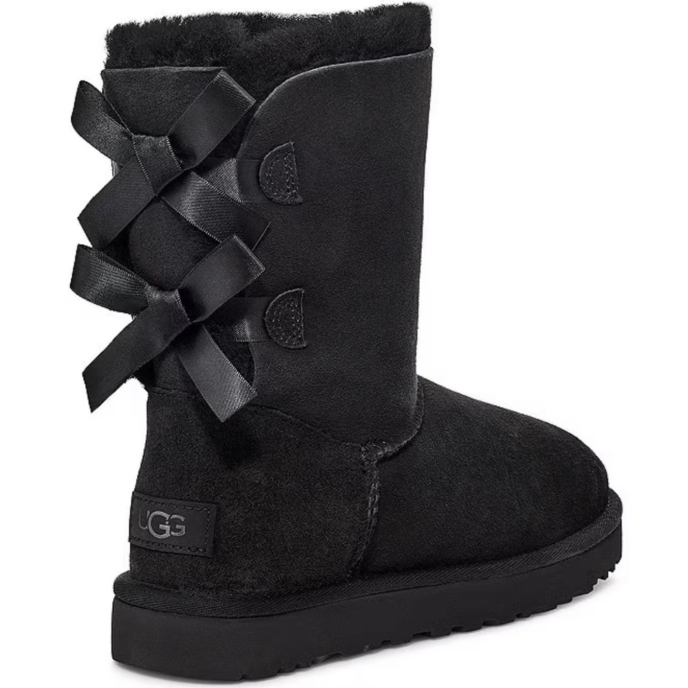 UGG Bailey Bow II Boots Women Size 9 Black Suede Sheepskin Cozy Winter Warm
